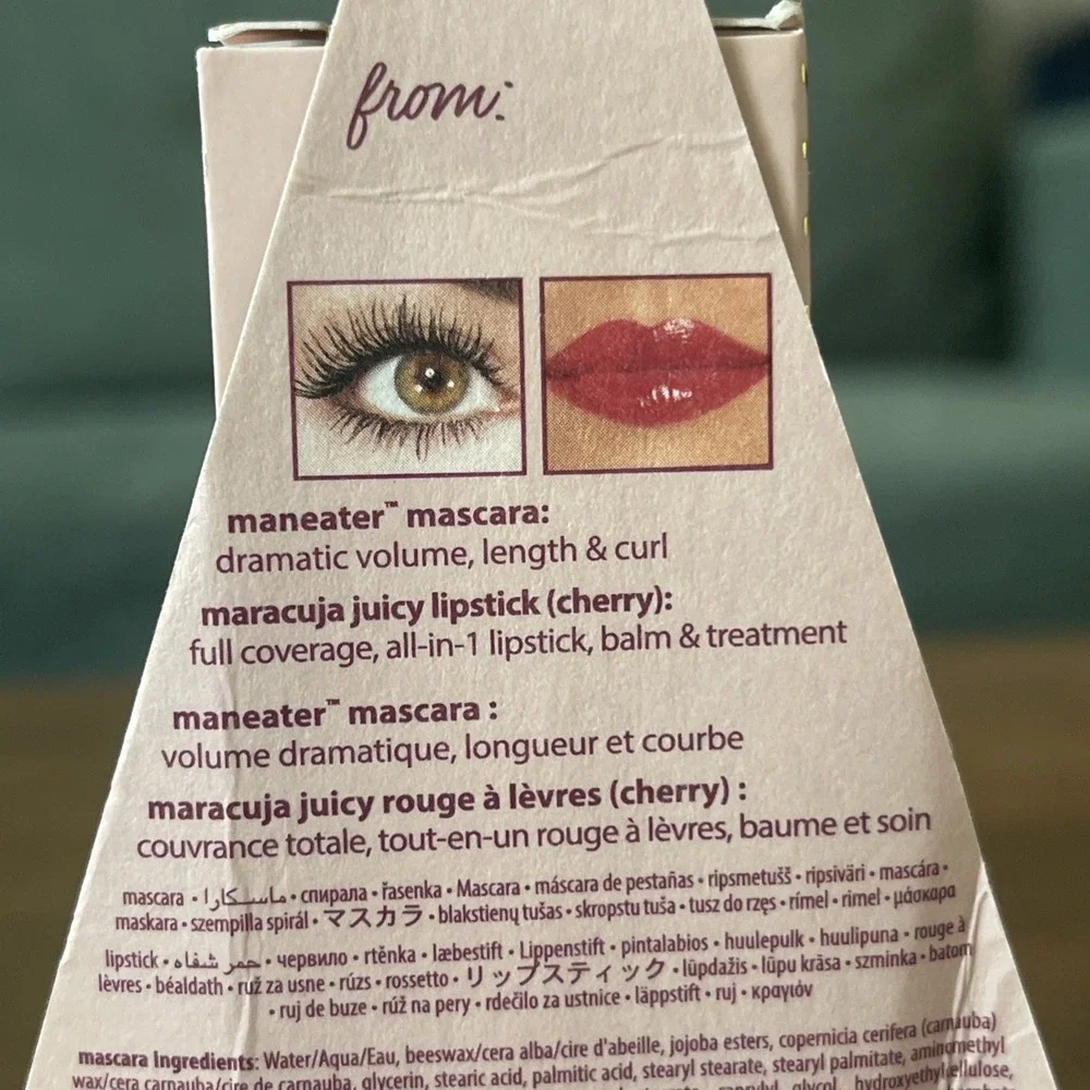 TARTE FESTIVE EYES & LIPS:‎ MANEATER MASCARA & MARACUJA LIPSTICK/BALM IN CHERRY
